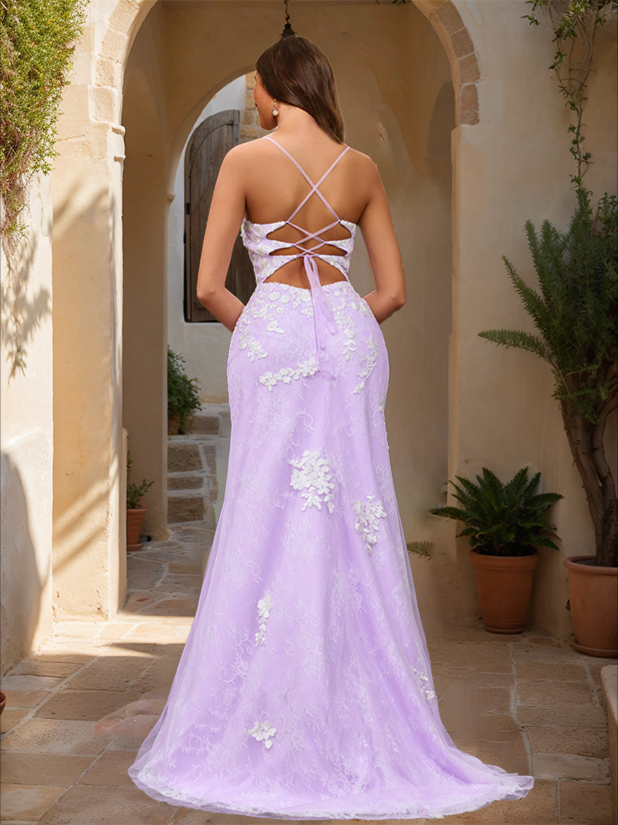Trumpet/Mermaid V-Neck Sleeveless Split Side Formal Dresses
