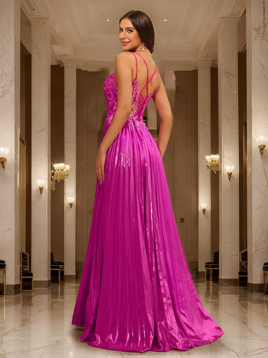 A-Line/Princess V-Neck Sleeveless Split Side Formal Dresses