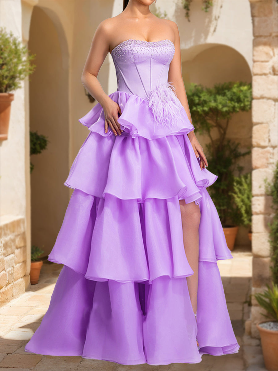 A-Line/Princess Strapless Sleeveless Beading Formal Dresses