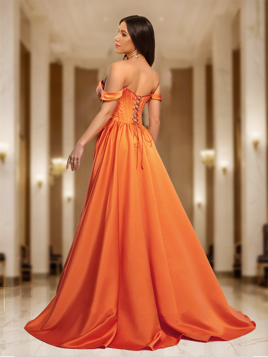 A-Line/Princess Off-the-Shoulder Long Formal Dresses with Split Side