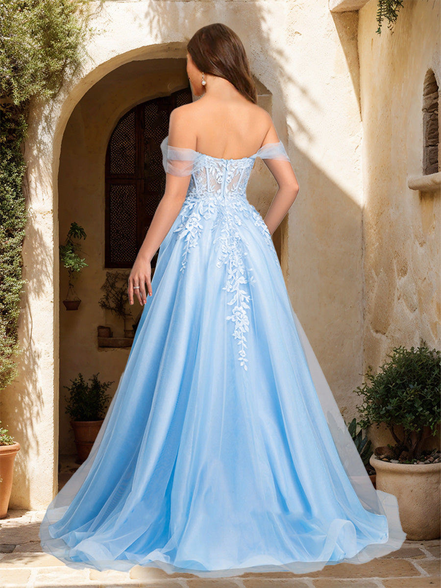 A-Line/Princess Sweetheart Appliques Tulle Formal Dresses with Split Side