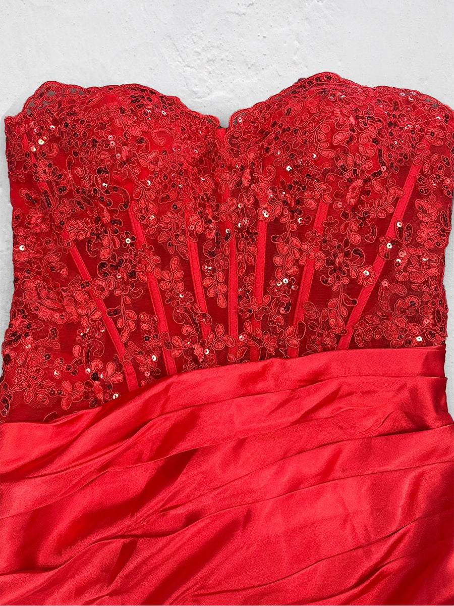 Trumpet/Mermaid Strapless Corset Ruffle Formal Dresses with Sequin Appliques