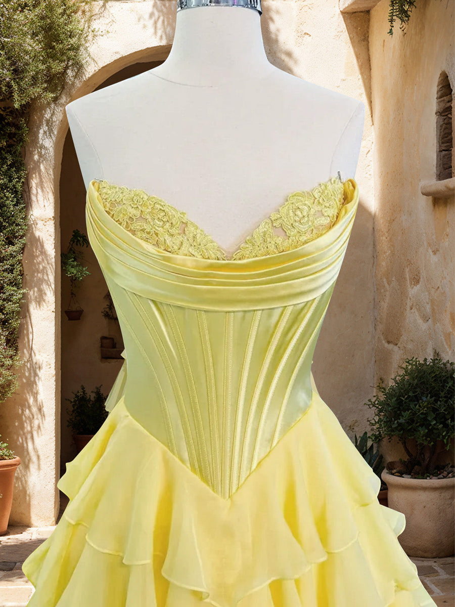 A-Line/Princess Sweetheart Ruffle Tiered Formal Dresses with Split Side