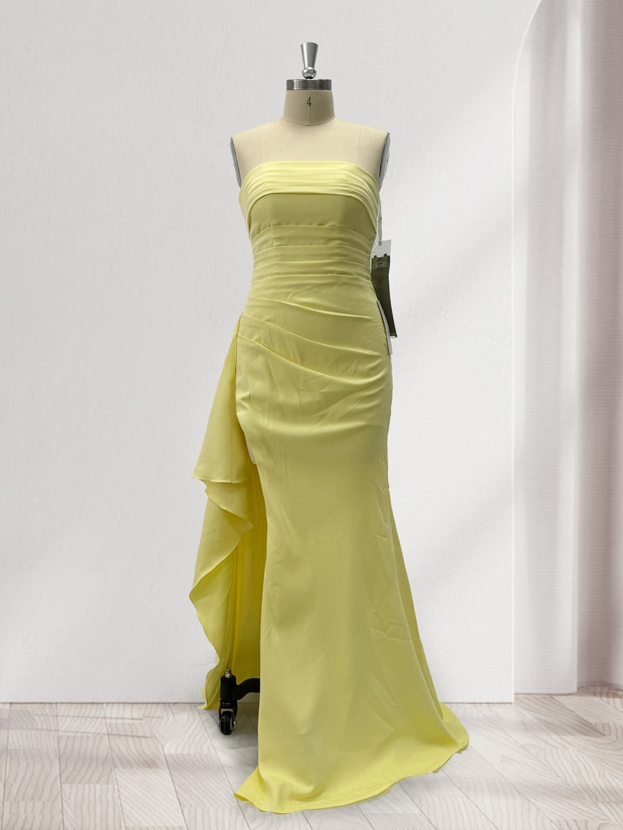 Sheath/Column Strapless Pleated Ruffle Bridesmaid Dresses with Split Side
