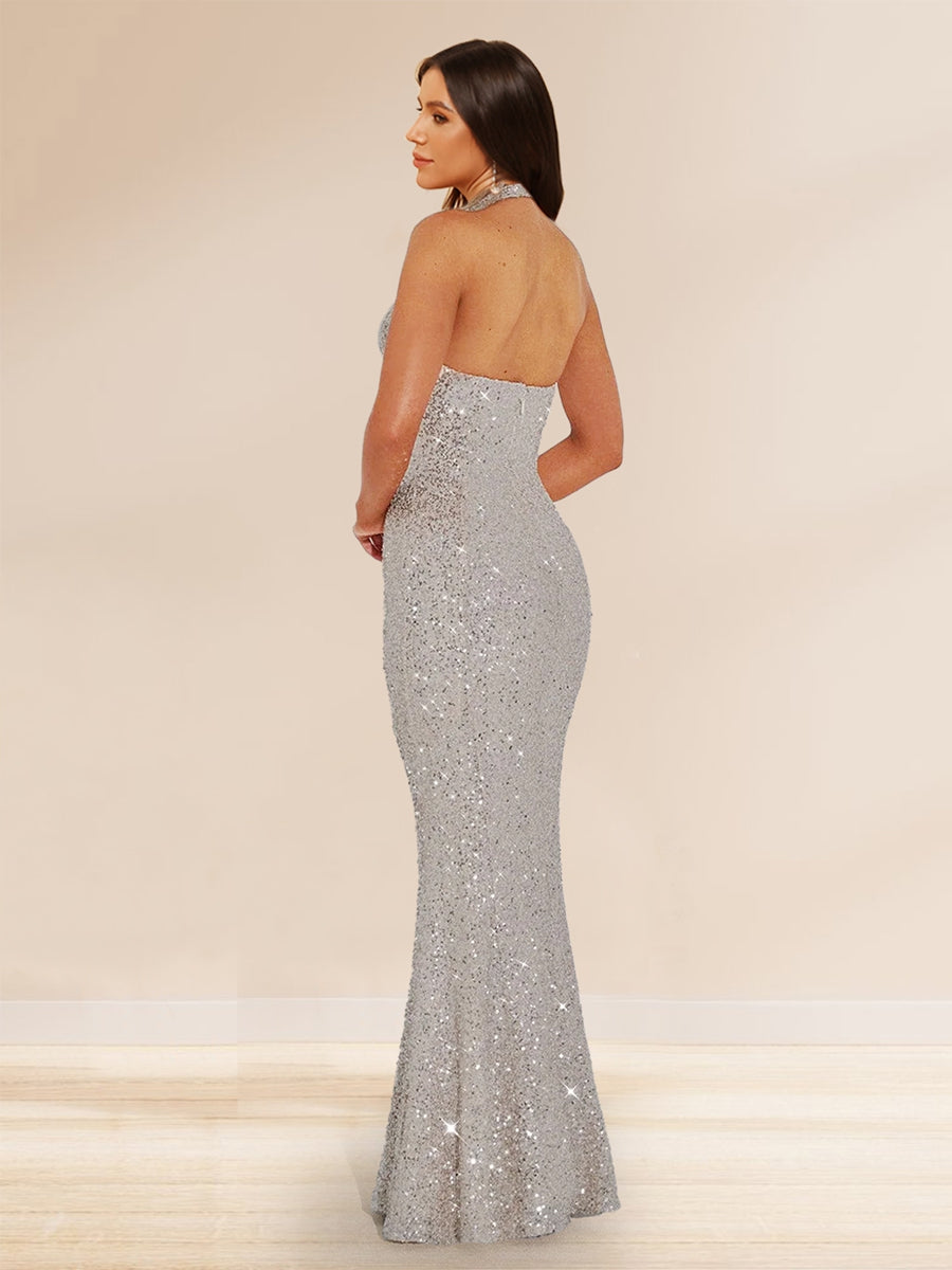 Sheath/Column Halter Sleeveless Sequin Formal Dresses