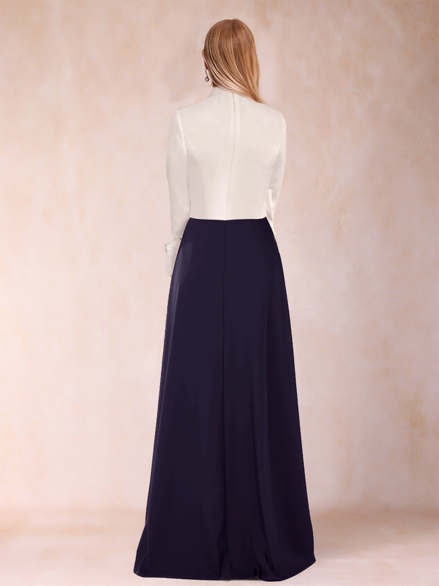 Square Neck 3/4 Sleeves Floor-Length Mother of the Bride Pantsuits with Bow