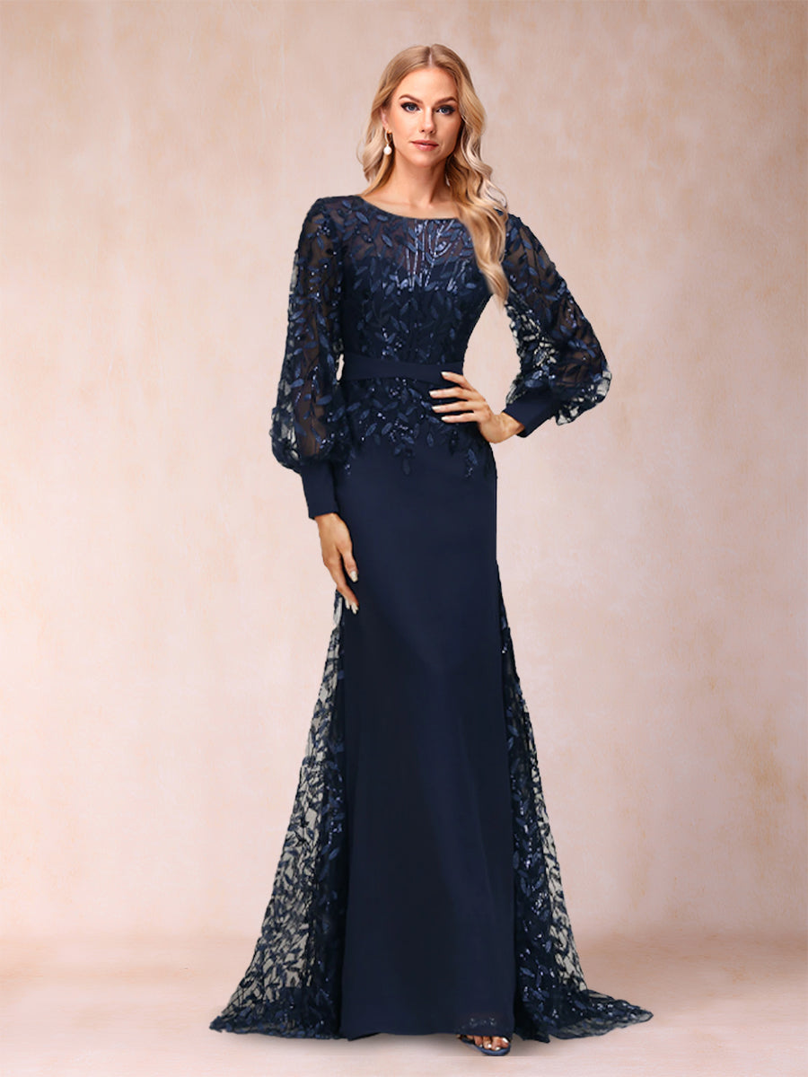 Trumpet/Mermaid Scoop Puff Long Sleeves Mother of the Bride Dresses with Appliques