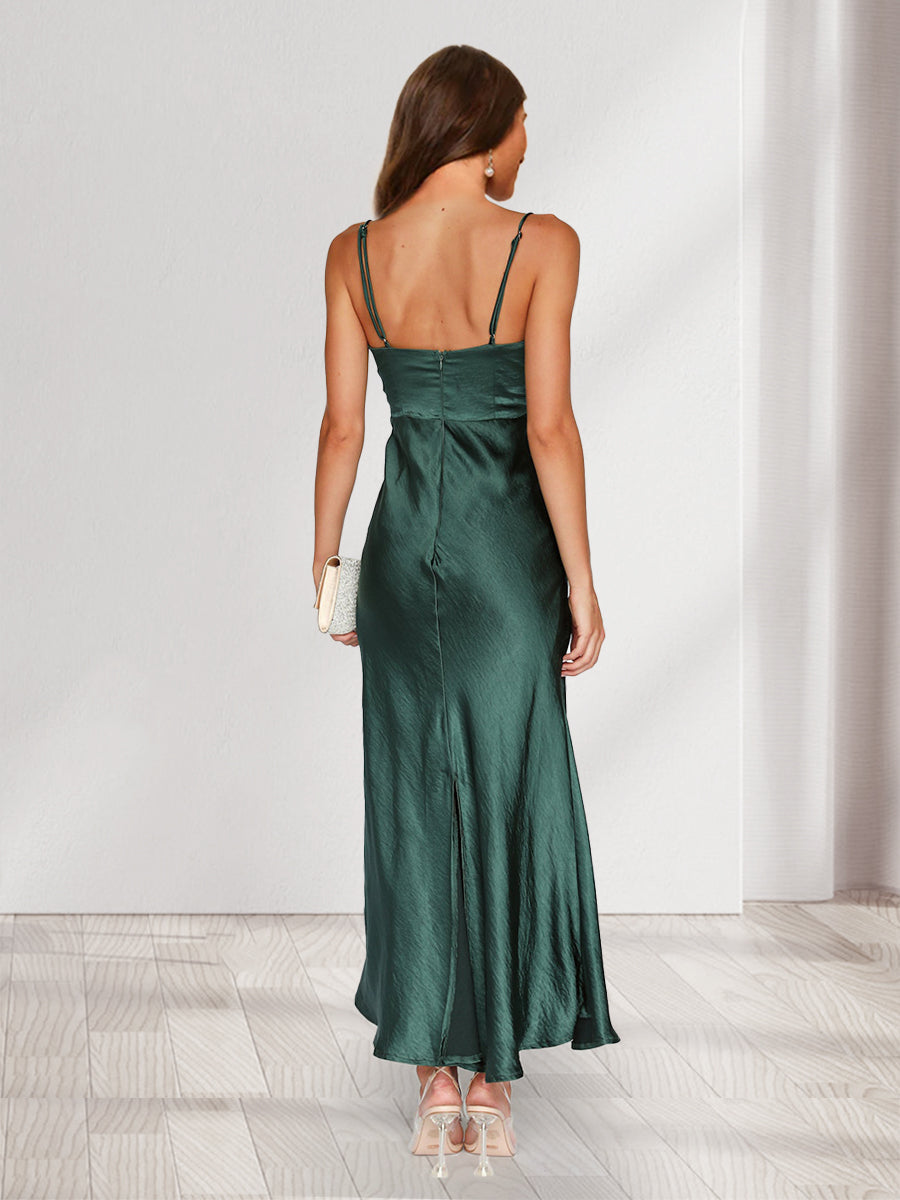 Sheath/Column Straps V-Neck Ankle-Length Fitted Long Bridesmaid Dresses
