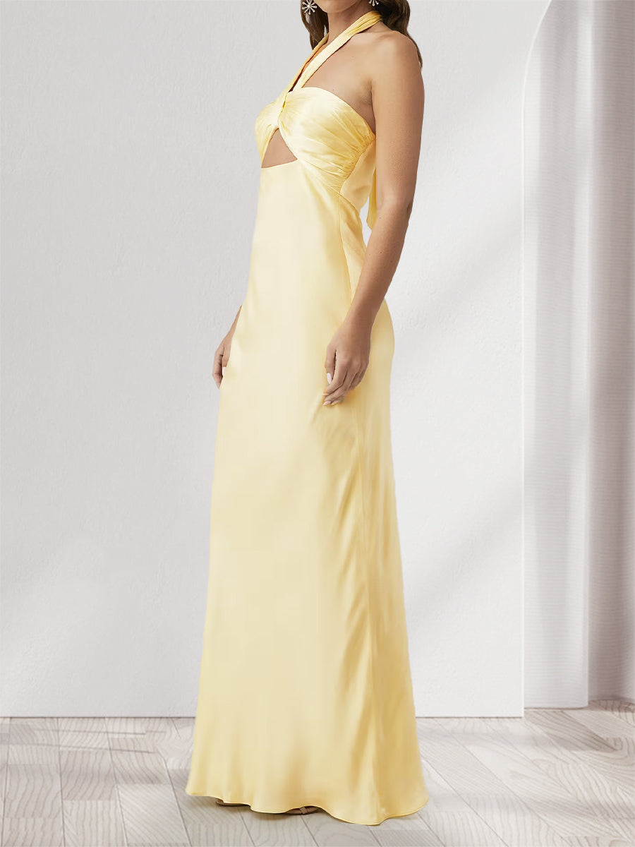 Sheath/Column Halter Keyhole Backless Maxi Dresses Long Bridesmaid Dresses
