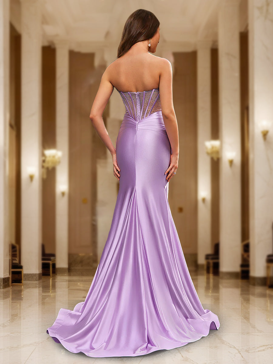 Trumpet/Mermaid Strapless Corset Beaded Long Party Dresses Formal Dresses