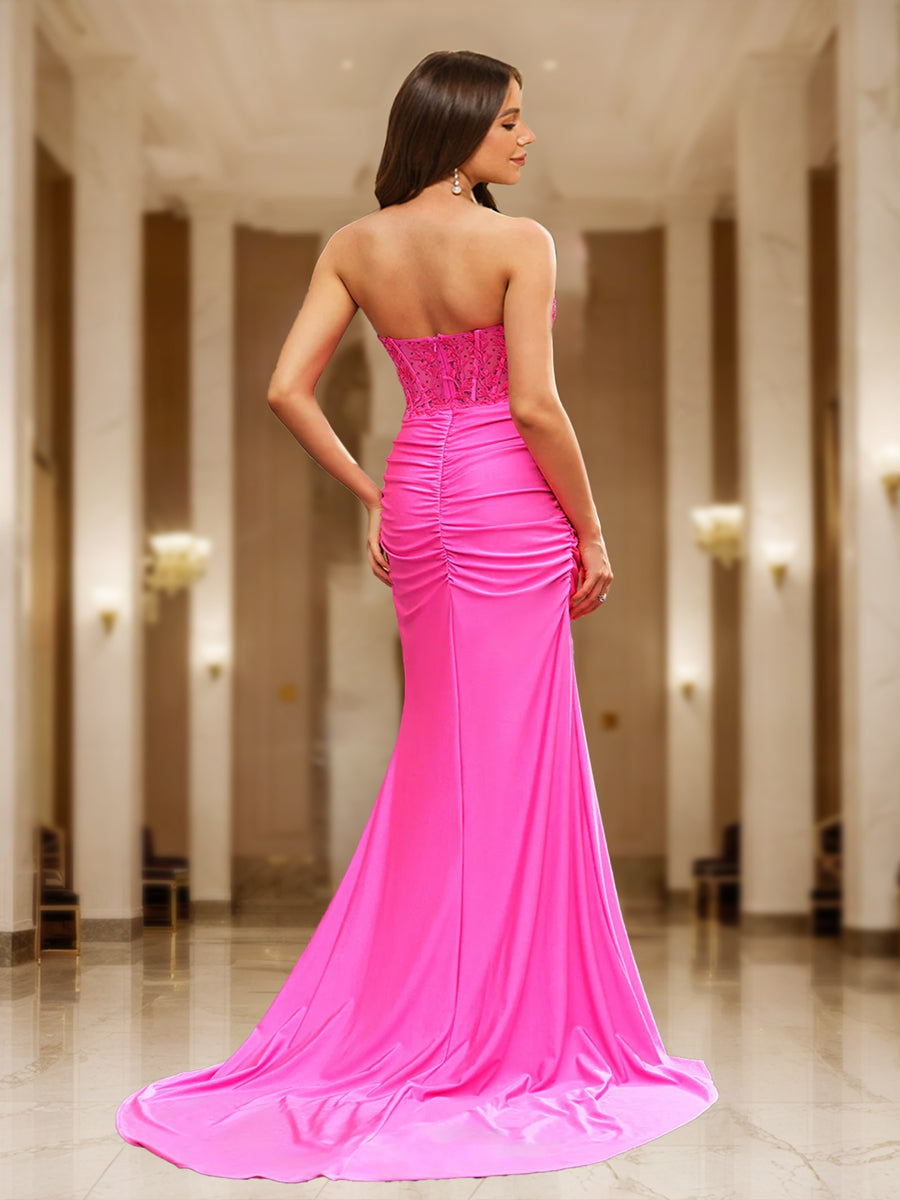 Trumpet/Mermaid Sweetheart Sheer Corset Fitted Party Dresses Long Formal Dresses with Appliques