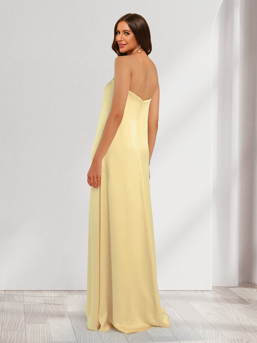 Sheath/Column Elegant Strapless Maxi Dresses Long Bridesmaid Dresses