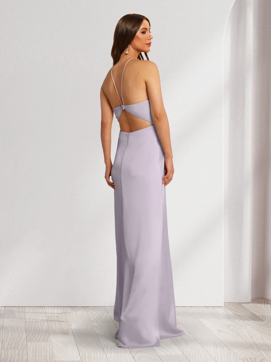 Sheath/Column Halter Slit Maxi Dresses Long Bridesmaid Dresses