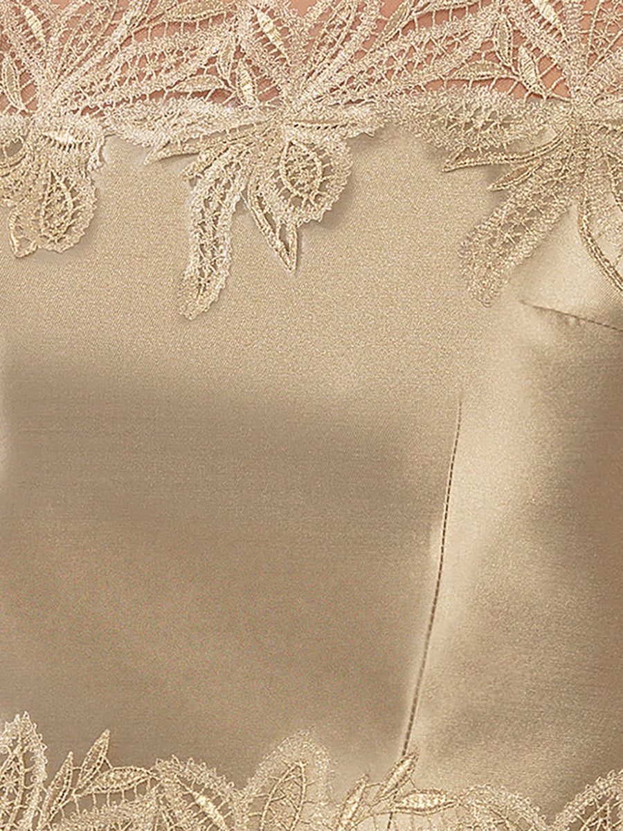 Sheath/Column Illusion Crew Neck Knee-Length Mother of the Bride Dresses with Appliques