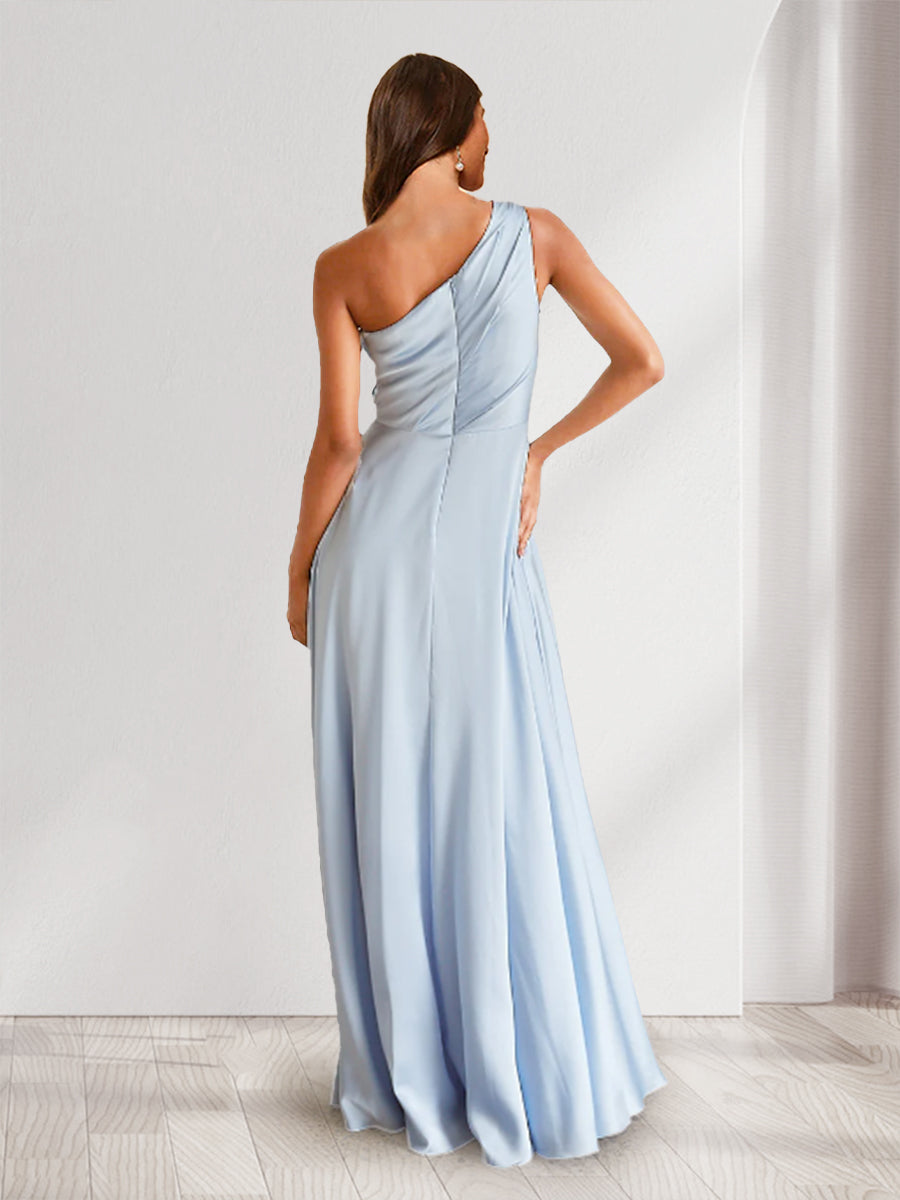 A-Line/Princess One-Shoulder Pleated Bridesmaid Dresses with Split Side