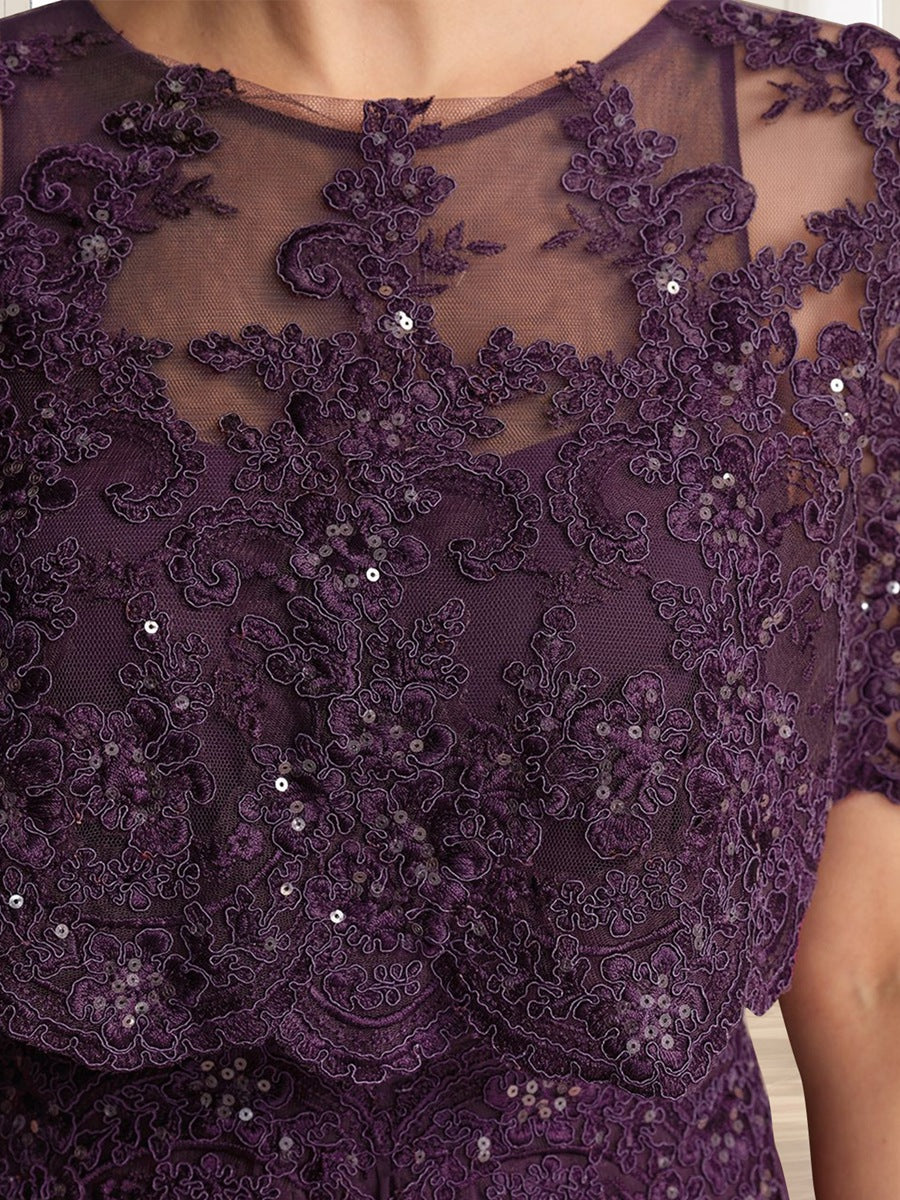 A-Line/Princess Illusion Scoop Short Sleeves Floor-Length Mother of the Bride Dresses with Sequins