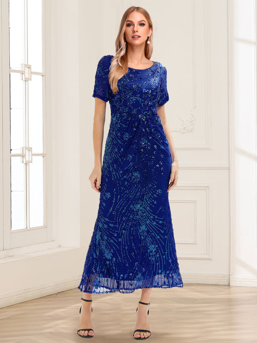 Trumpet/Mermaid Scoop Short Sleeves Ankle-Length Mother of the Bride Dresses with Sequin