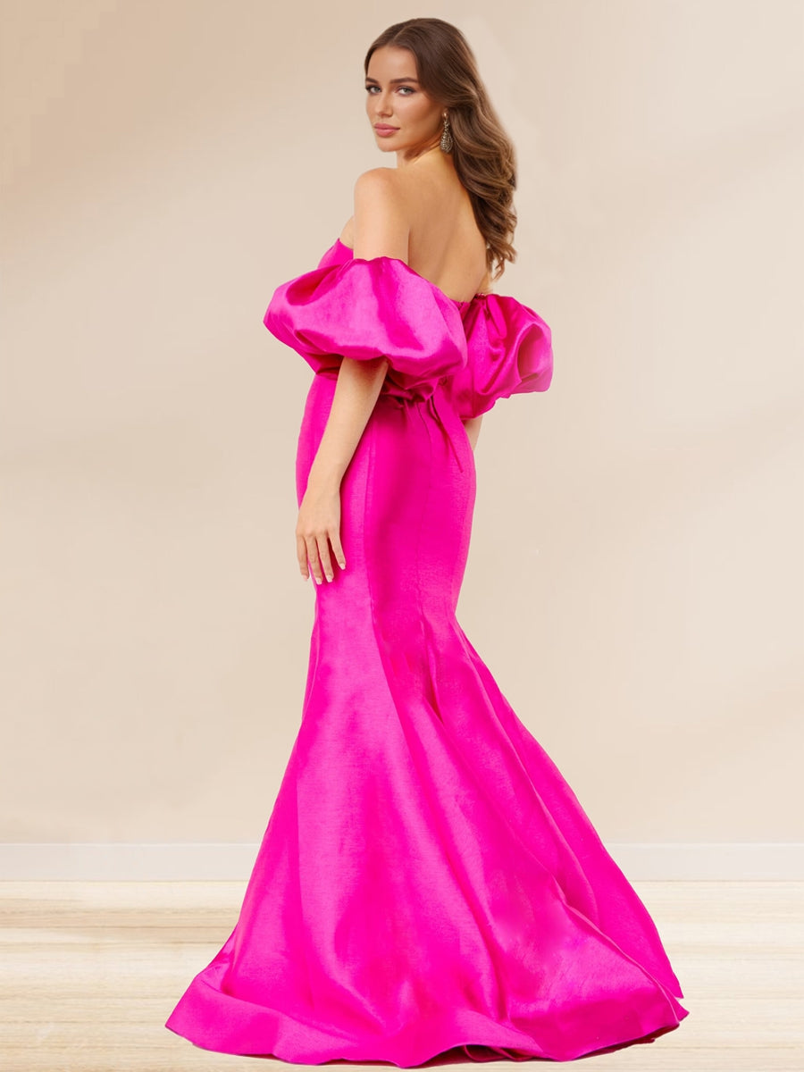 Satin Trumpet/Mermaid Strapless Short Sleeves Evening Dresses