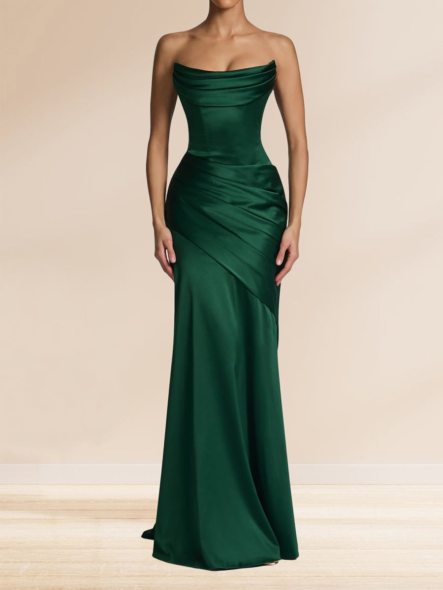 Sheath/Column Strapless Sleeveless Sweep train Ruched Evening Dresses With Shawl