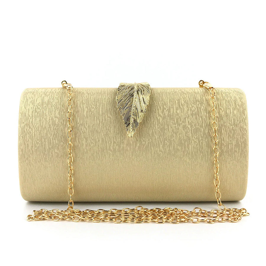 Alloy Solid Color Sparkly Leaf Clutch Women's Handbags