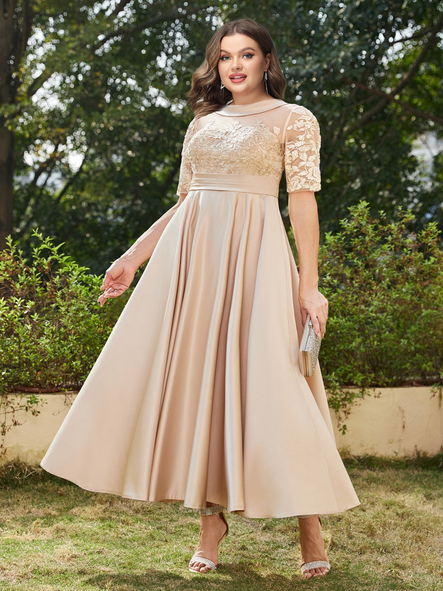Lavetir A-Line/Princess Scoop Half Sleeves Ankle-Length Long Plus Size Evening Dresses with Appliques 22441673P - Lavetir AU Lavetir A-Line/Princess Scoop Half Sleeves Ankle-Length Long Plus Size Evening Dresses with Appliques 22441673P - Lavetir AU