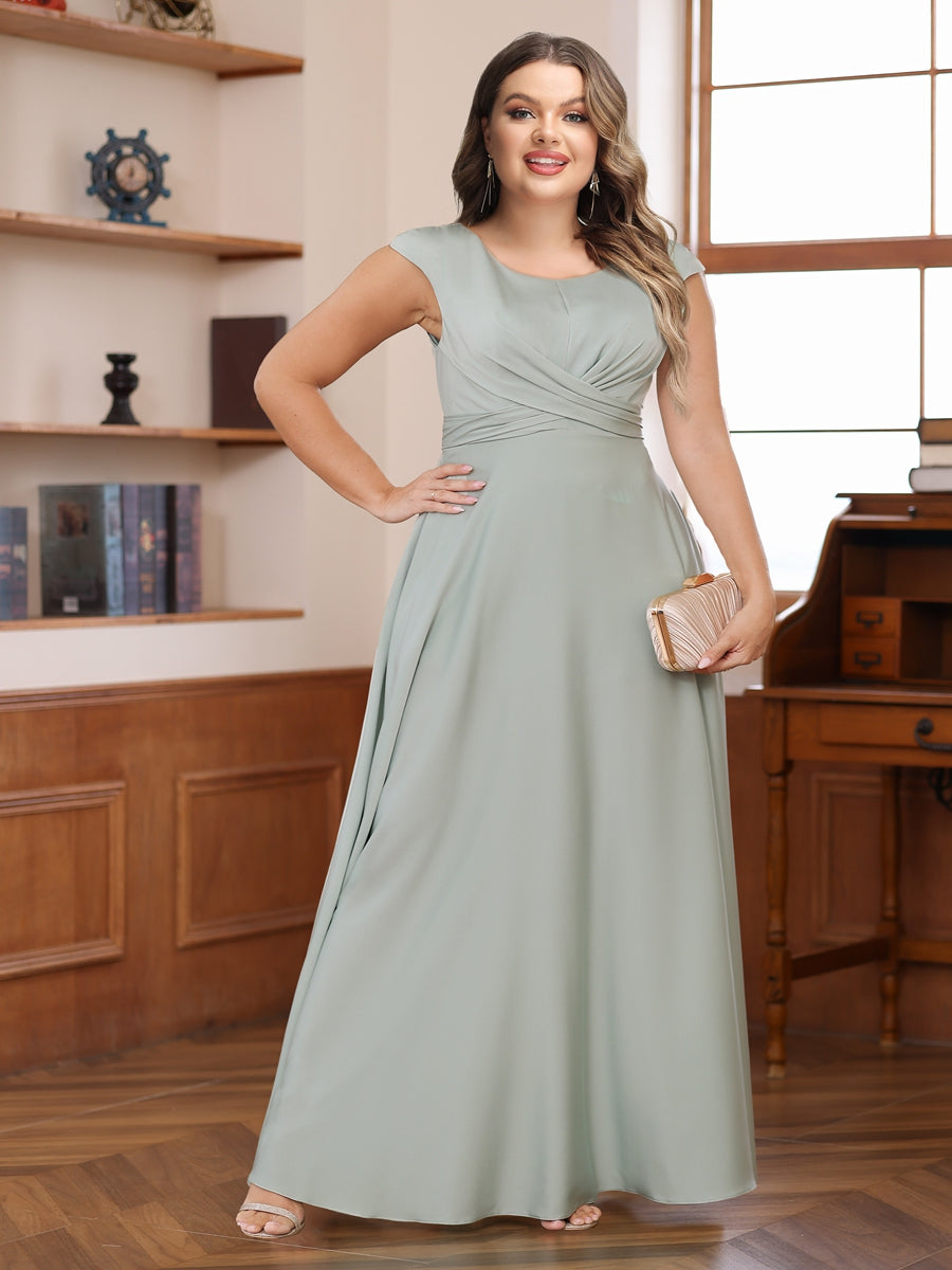 Lavetir A-Line/Princess Scoop Cap Sleeves Ruched Plus Size Mother of the Bride Dresses with Pockets 22461958P - Lavetir AU Lavetir A-Line/Princess Scoop Cap Sleeves Ruched Plus Size Mother of the Bride Dresses with Pockets 22461958P - Lavetir AU