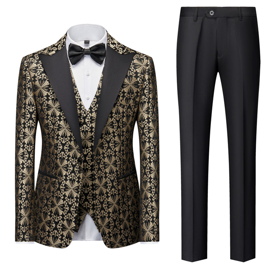 Tailored Fit Single Breasted One-button 3 Pieces Printed Men's Formal Party Suits