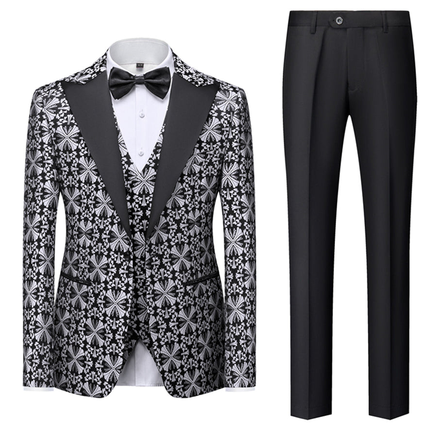 Tailored Fit Single Breasted One-button 3 Pieces Printed Men's Formal Party Suits