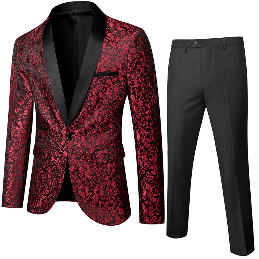Tailored Fit Single Breasted One-button 2 Pieces Printed Men's Formal Party Suits