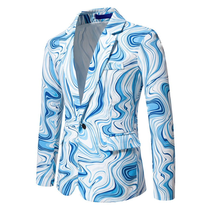 Tailored Fit Notch Single Breasted One-button Printed Wave Men's Jacket