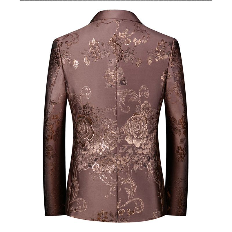 Tailored Fit Notched Lapel Single Breasted One-button Printed Men's Elegant Jacket