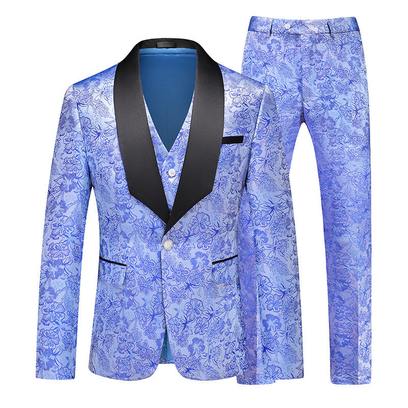 Tailored Fit Shawl Lapel Single Breasted One-Button Floral 3 Piece Men's Party Suits