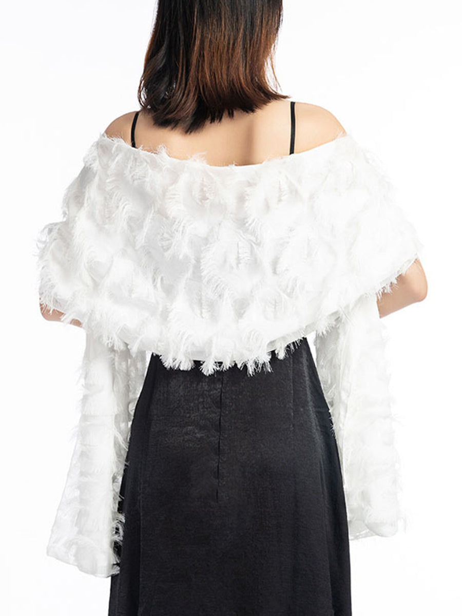 Solid Colored Stylish Fringed Cape Shawl for Women