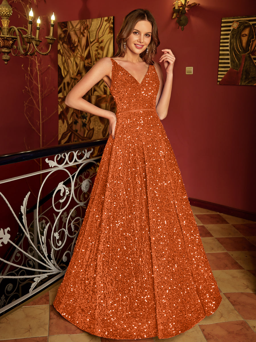 A-Line/Princess V-Neck Long Formal Dresses with Belt