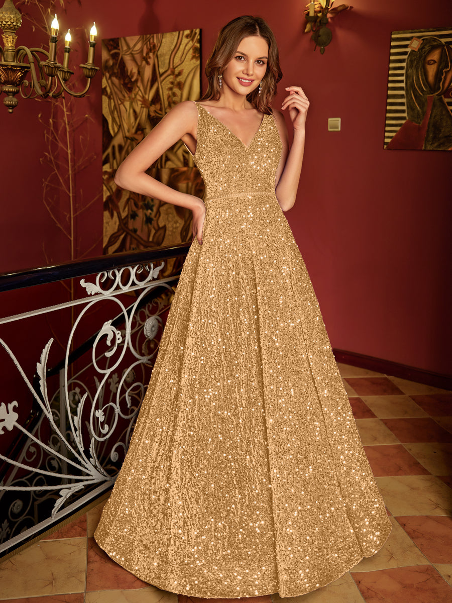 A-Line/Princess V-Neck Long Formal Dresses with Belt