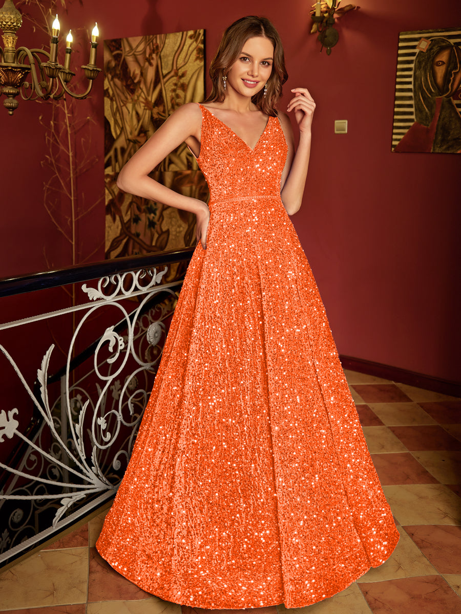 A-Line/Princess V-Neck Long Formal Dresses with Belt