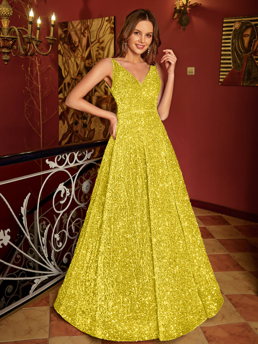 A-Line/Princess V-Neck Long Formal Dresses with Belt