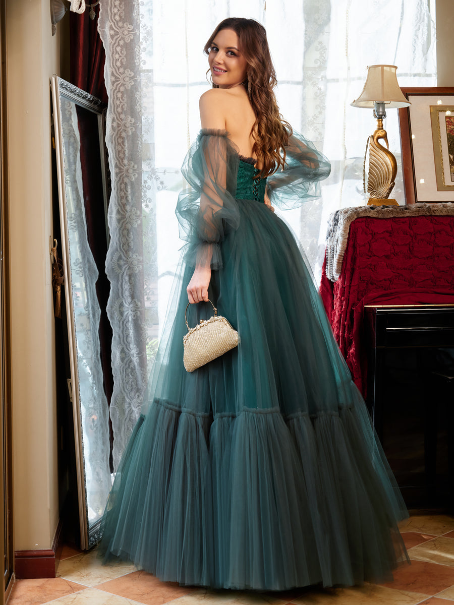 A-Line/Princess Tulle Sweetheart Long Formal Dresses