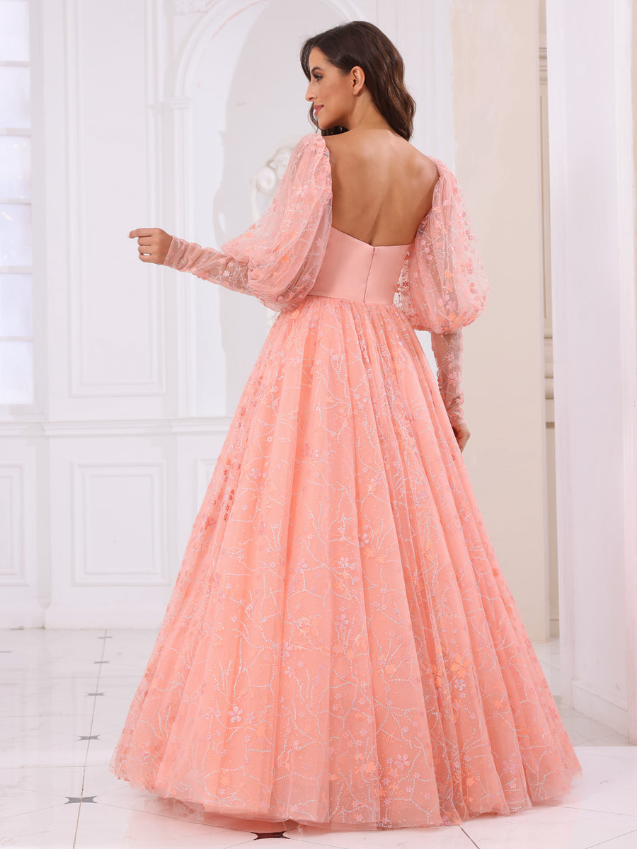 A-Line/Princess Sweetheart Long Formal Dresses with Detachable Sleeves