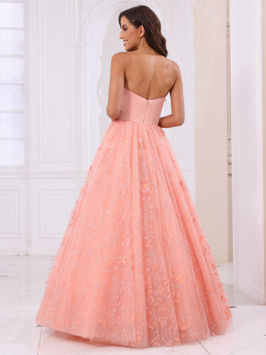 A-Line/Princess Sweetheart Long Formal Dresses with Detachable Sleeves