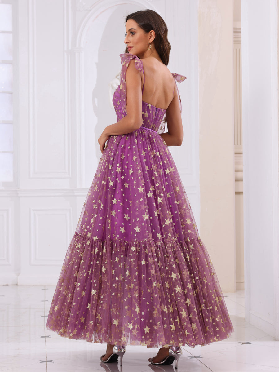 A-Line/Princess Spaghetti Straps Long Formal Dresses with Ruffles