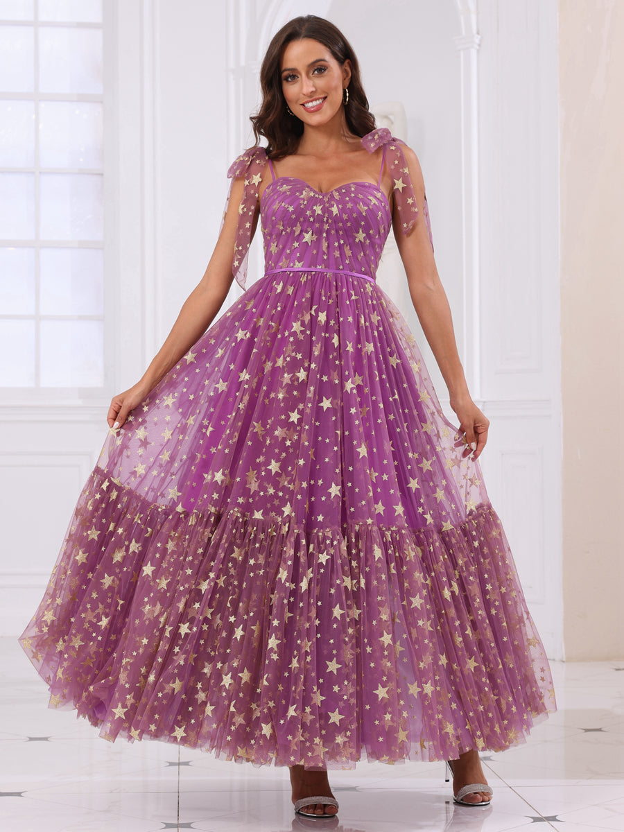 A-Line/Princess Spaghetti Straps Long Formal Dresses with Ruffles