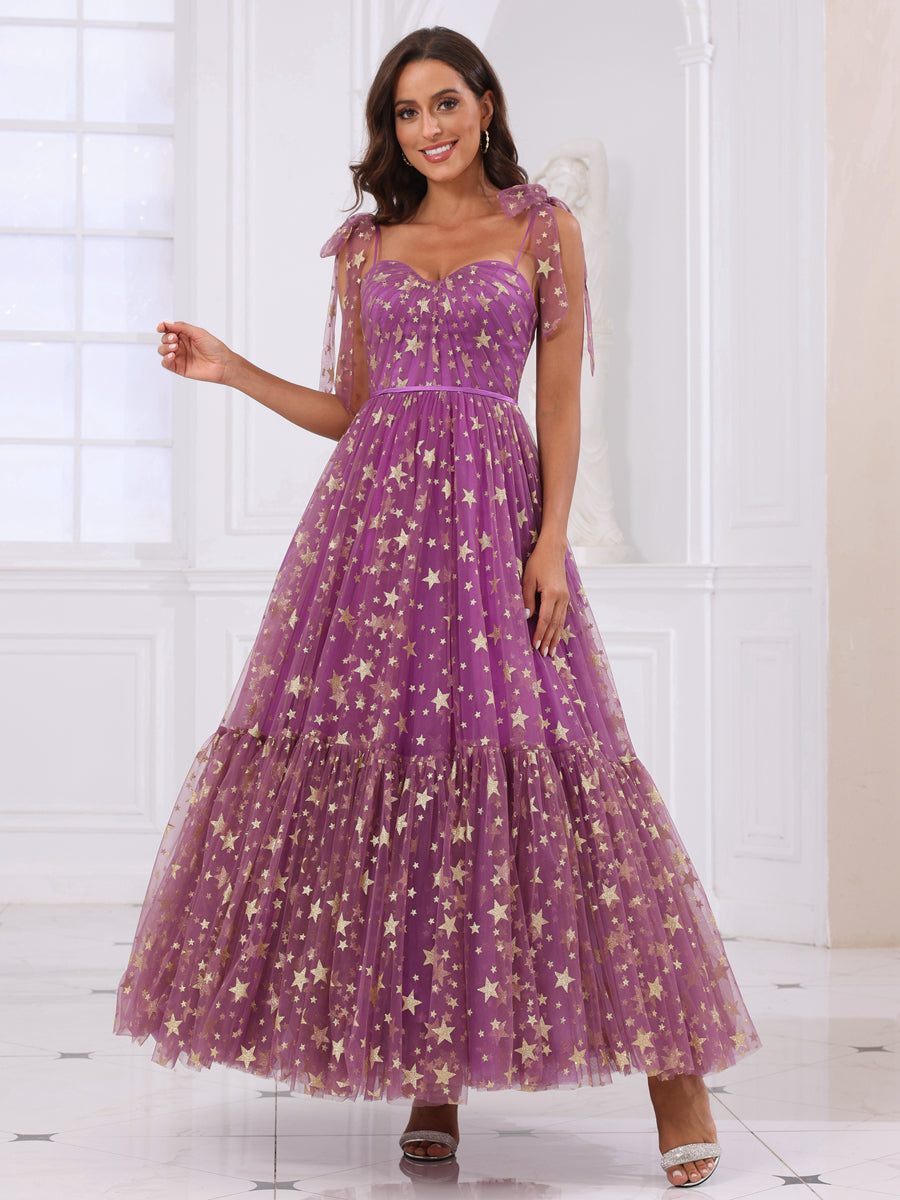 A-Line/Princess Spaghetti Straps Long Formal Dresses with Ruffles