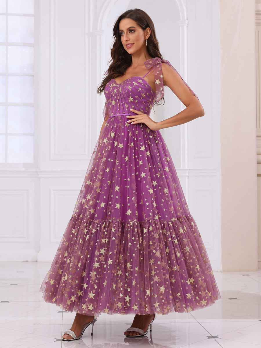 A-Line/Princess Spaghetti Straps Long Formal Dresses with Ruffles
