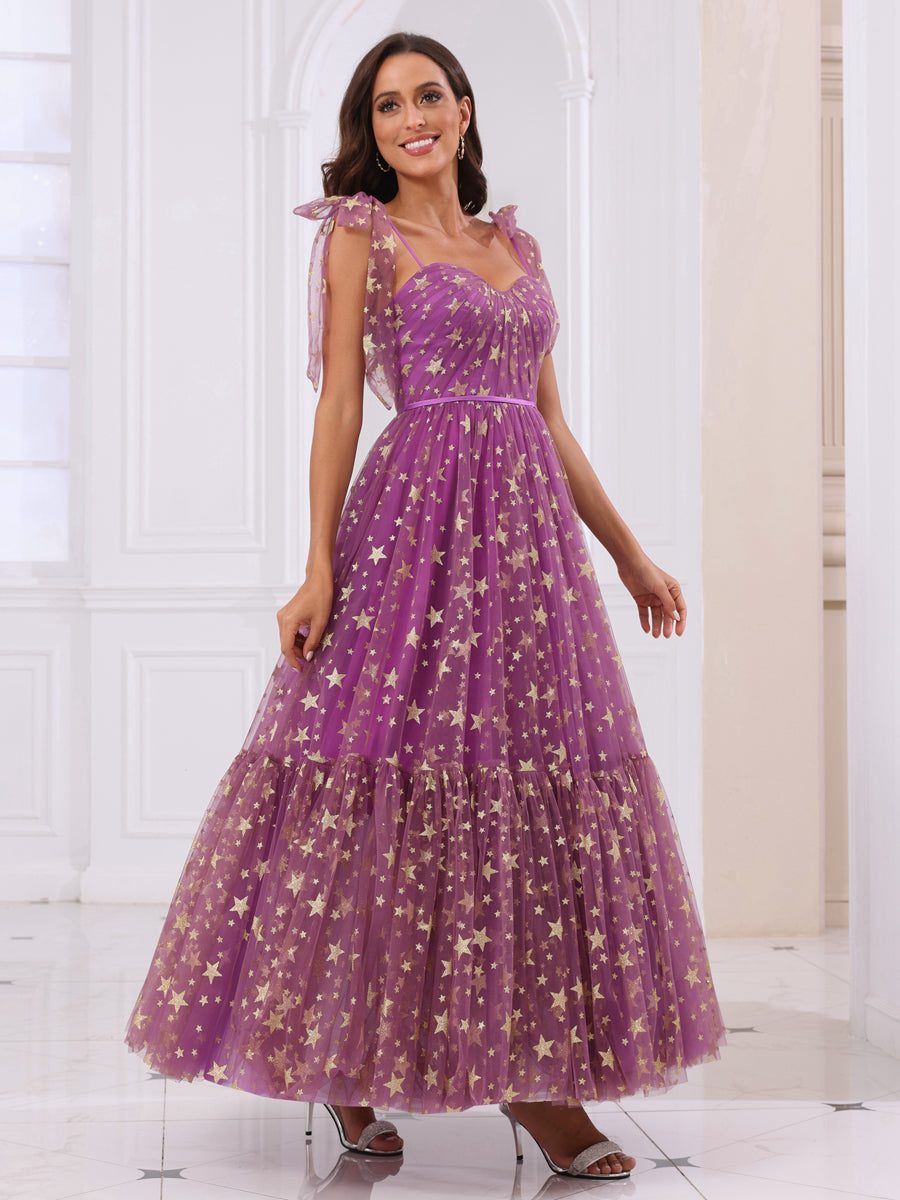 A-Line/Princess Spaghetti Straps Long Formal Dresses with Ruffles