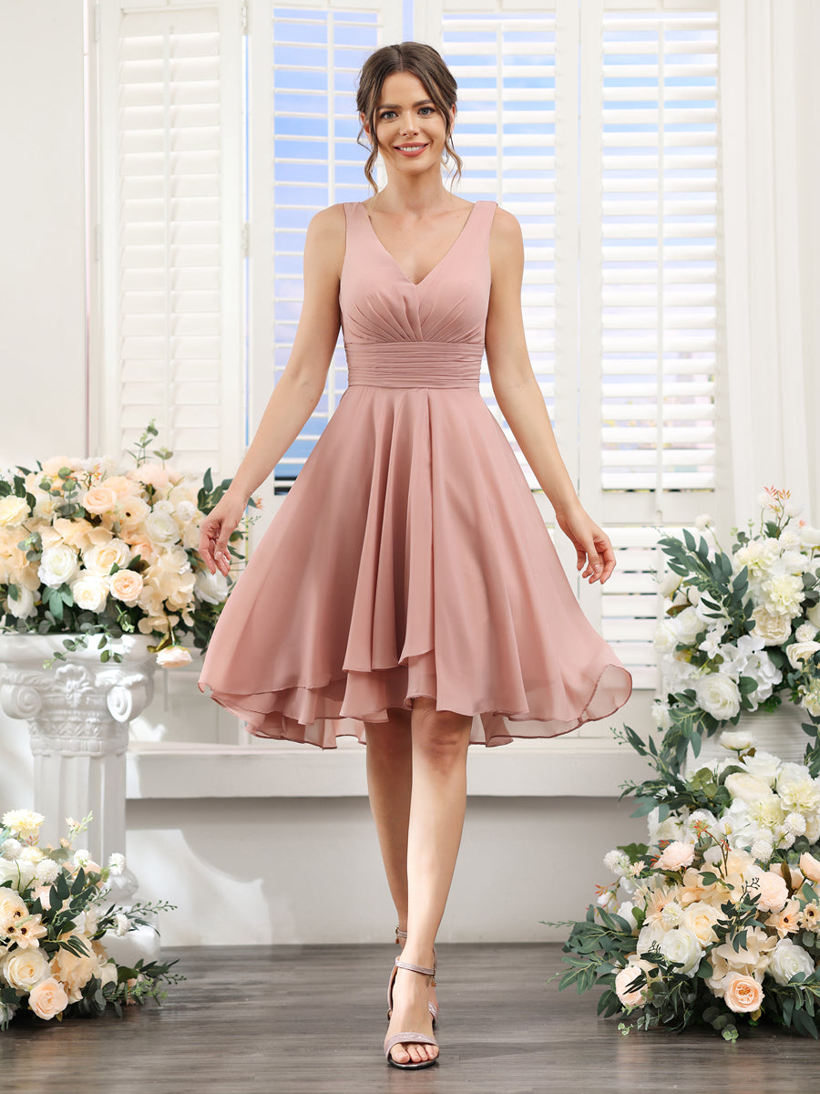 chiffon bridesmaid dresses short Lavetir A-Line V-Neck Ruched Sleeveless Short Chiffon Bridesmaid Dresses 9627038