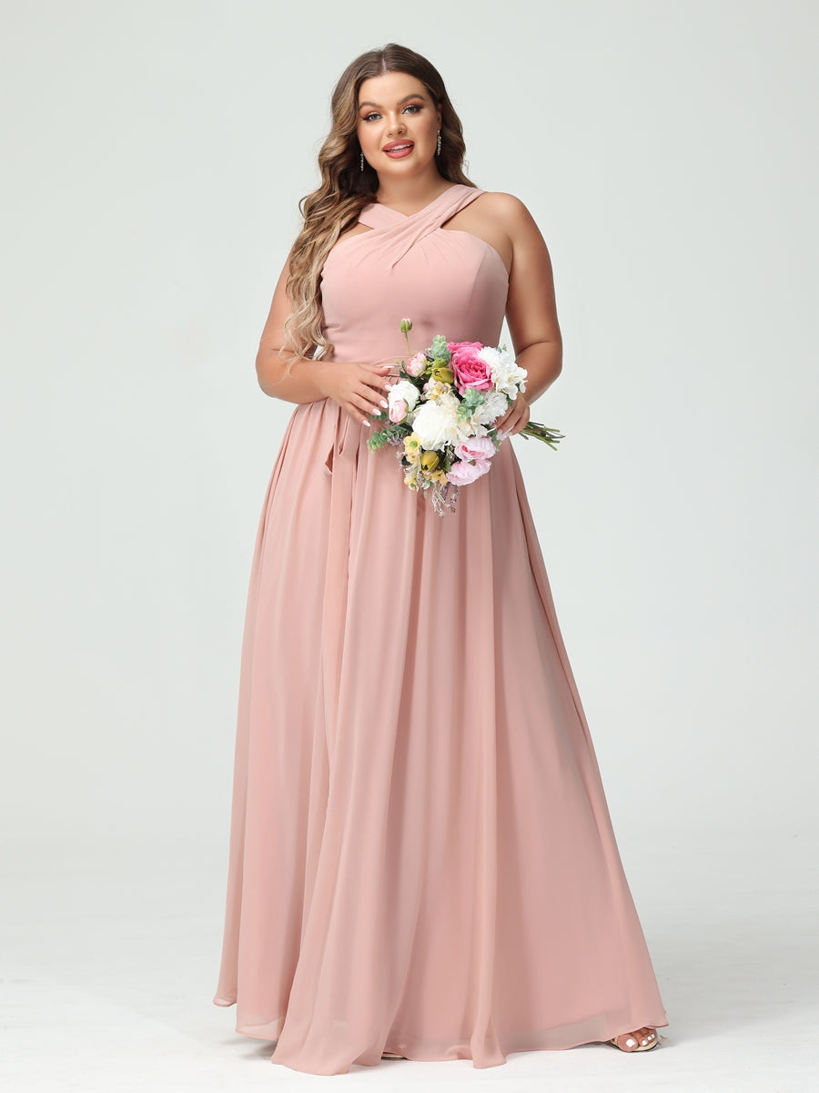 Lavetir A-Line/Princess Criss Cross Sleeveless Chiffon Plus Size Bridesmaid Dresses with Sash 9658001 - Lavetir AU Lavetir A-Line/Princess Criss Cross Sleeveless Chiffon Plus Size Bridesmaid Dresses with Sash 9658001 - Lavetir AU