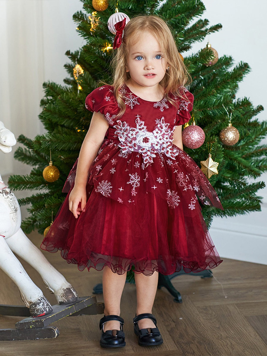 Lavetir Ball Gown Scoop Short Sleeves Tea-Length Beading Christmas Dresses for Girls 9661016 - Lavetir AU Lavetir Ball Gown Scoop Short Sleeves Tea-Length Beading Christmas Dresses for Girls 9661016 - Lavetir AU