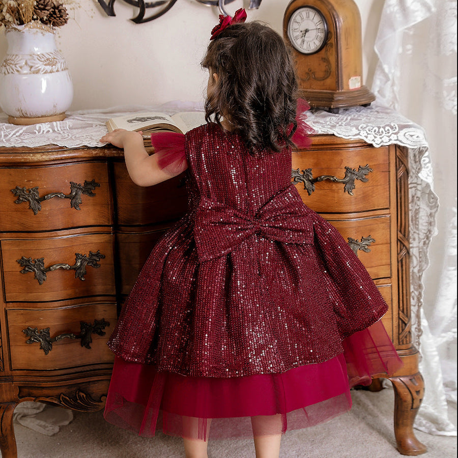 A-Line/Princess Scoop Flying Sleeves Sequin Christmas Dresses for Girls