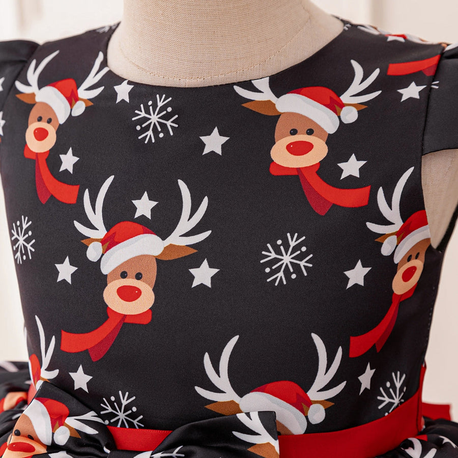 A-Line/Princess Scoop Puff Sleeves Christmas Dresses for Girls